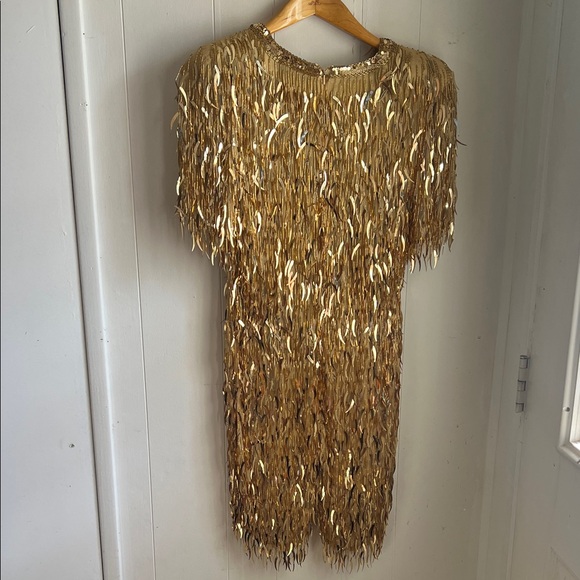 Casual Corner Gold Sequin Fringe Dress - Picture 4 of 4